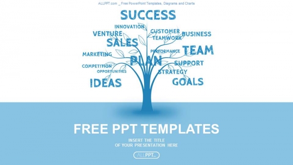 蓝色概念词树领导力营销或商业PowerPoint模板